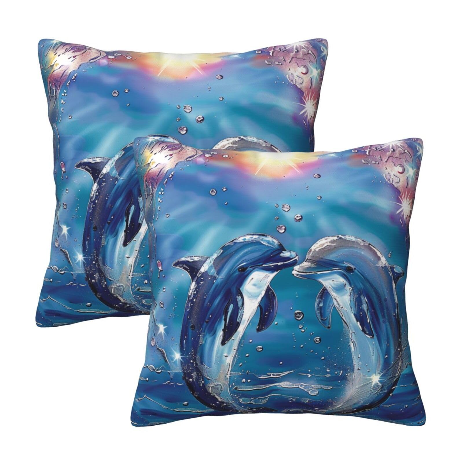 kkvhhyuo Dolphins in Love Print Pillow Covers Set of 2, Square Decorative Cushion Covers with Hidden Zipper, Throw Pillow Cases for Living Room Sofa Bed Chair, 45x45 cm