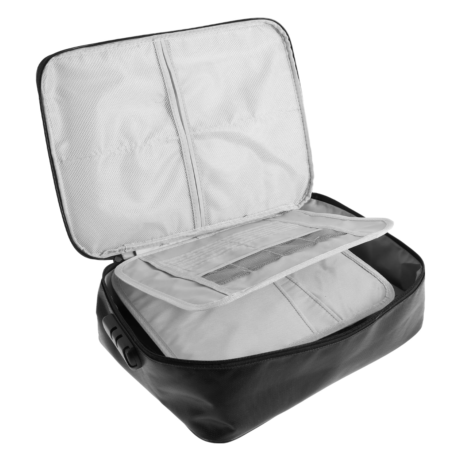 Sutowe Black Fireproof Document Bag 37X27x10.5cm Waterproof Document Organizer With Lock Safe File Storage Case Portable File Safe Organizer Box For Document File Passport Laptop Cash Certificate Jewelry(Black)