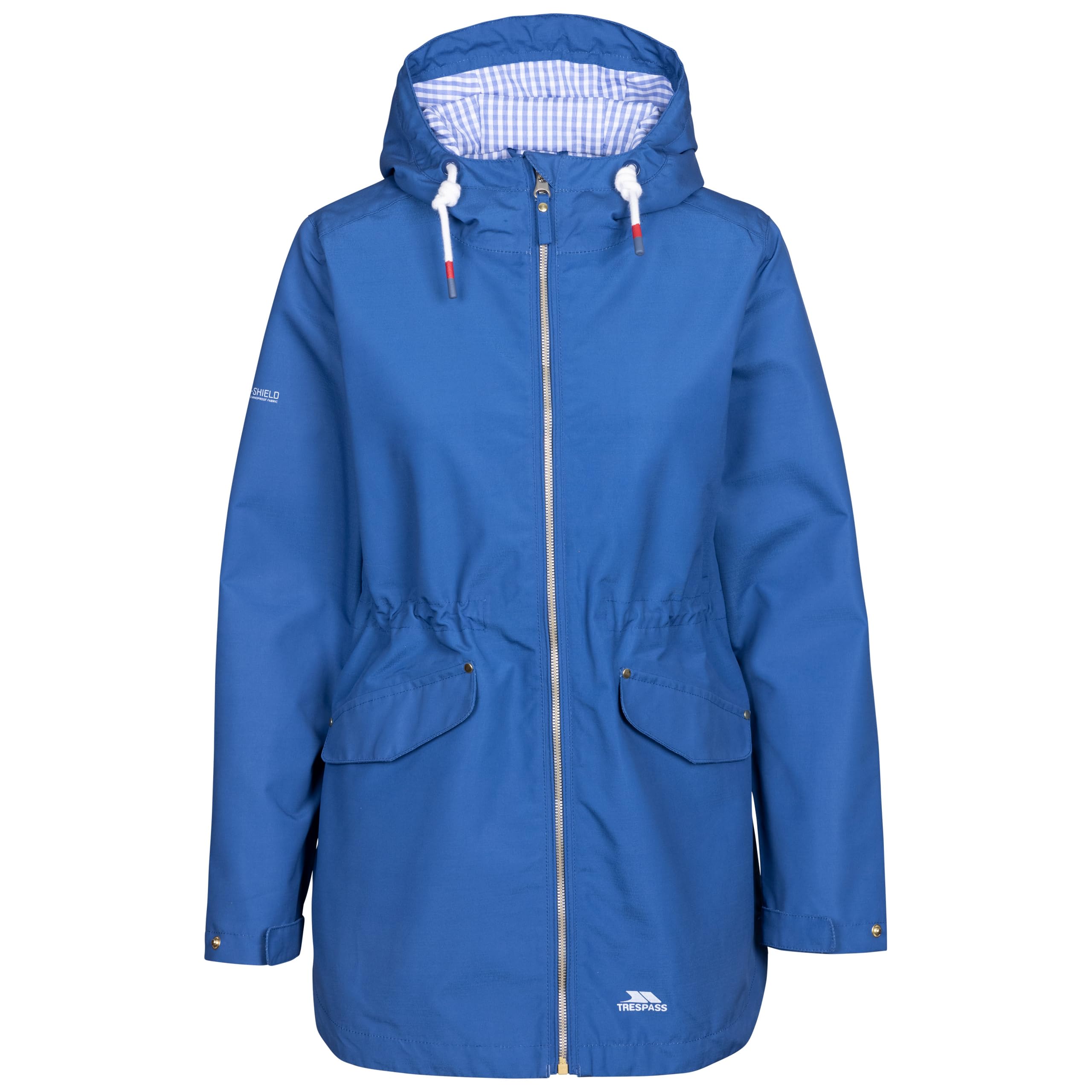 Trespass Women's Indigo Tone Waterproof Jacket Longer Length Gingham Lining Finch