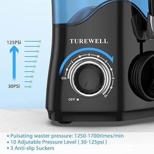 Miniatura 4 de TUREWELL Irrigador dental de agua para dientesaparatos ortopédicos, limpiador de dientes de agua, 8 puntas de chorro y 10 niveles de presión,