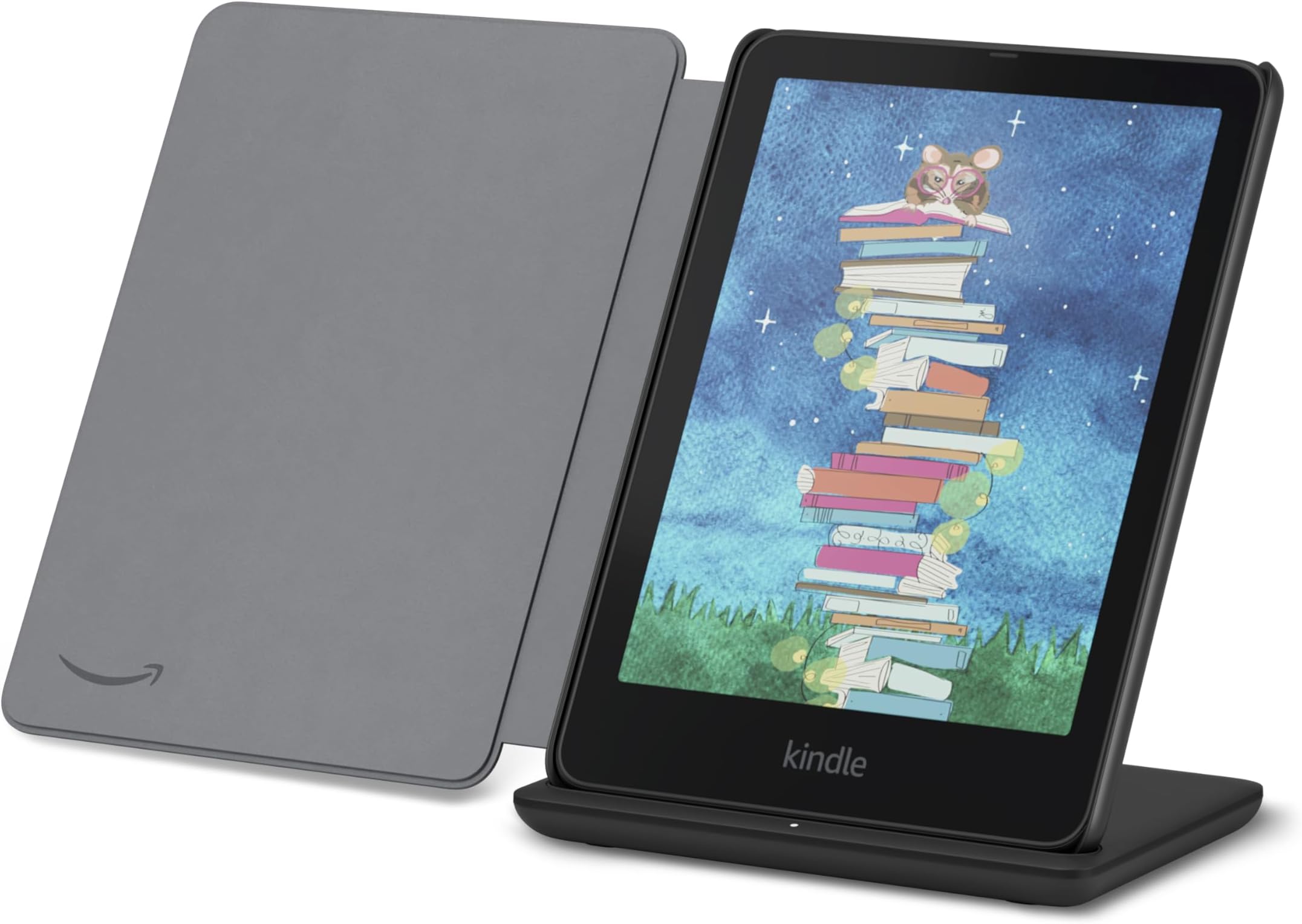 Introducing Amazon Kindle Colorsoft Signature Edition Essentials Bundle including Kindle Colorsoft Signature Edition (32GB)- Black, Plant-Based Leather Cover-Black and Wireless Charging Dock