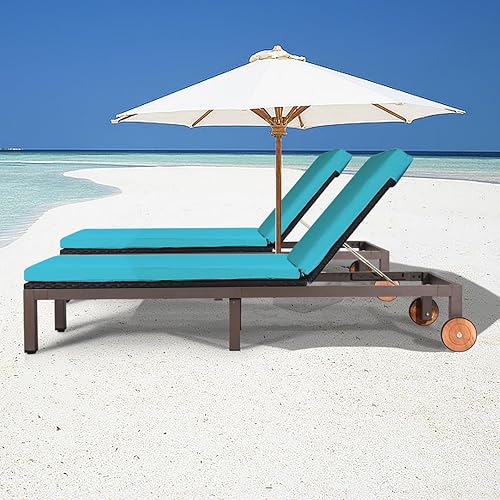 Miniatura 3 de GORELAX Tumbona para exteriores, tumbona reclinable de ratán con cojín acolchado, sillas de piscina ajustables de 5 posiciones con ruedas para