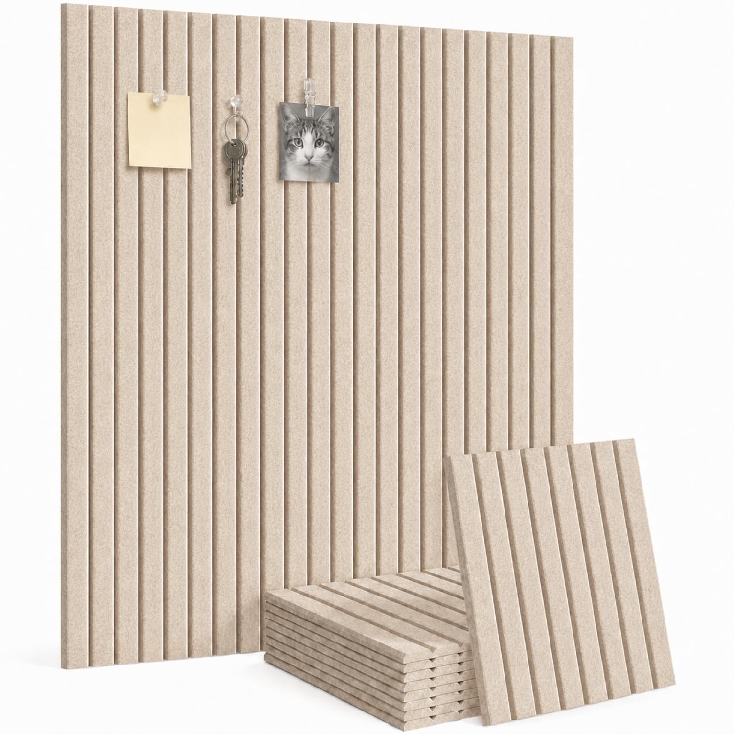 Malajess 36"x36" Felt Bulletin Board - 9 Pack Polyester Wall Tiles w/Push Pins, Clips, Hooks & 50 Removable Adhesive Tabs - Cork Alternative for Home, Dorm, Office Decor & Organization (Light Taupe)