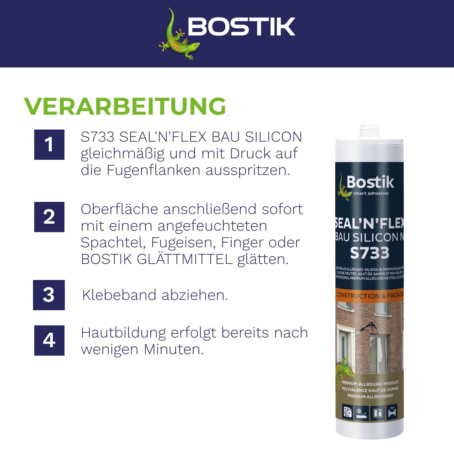 Bostik S733 Seal N Flex Bau Silicon przezroczysty 1K silikonowy środek uszczelniający 300 ml kartusz