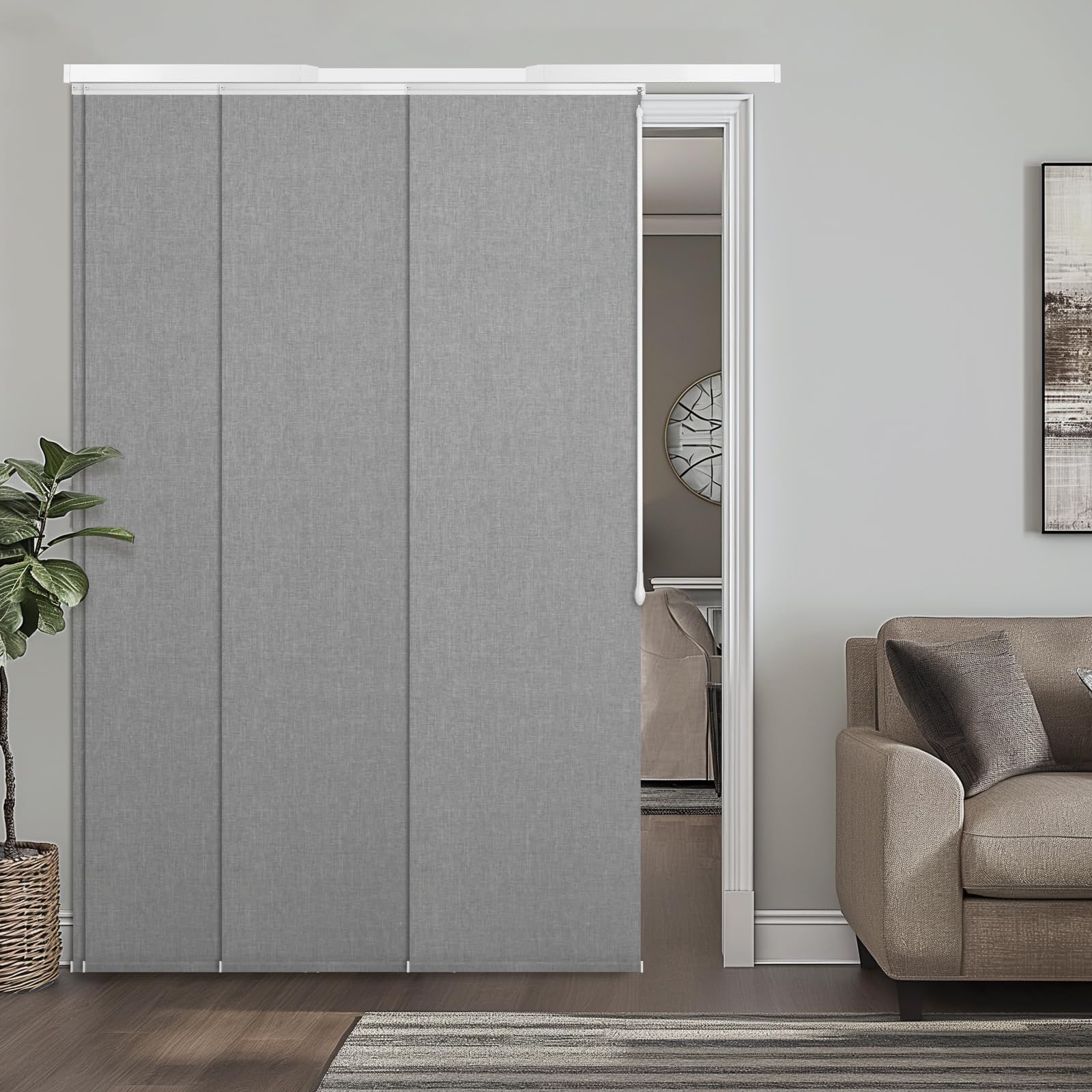 adjustable panel track blinds manual blackout vertical blinds for sliding door (blackout - light grey, 74" w x 96" h)