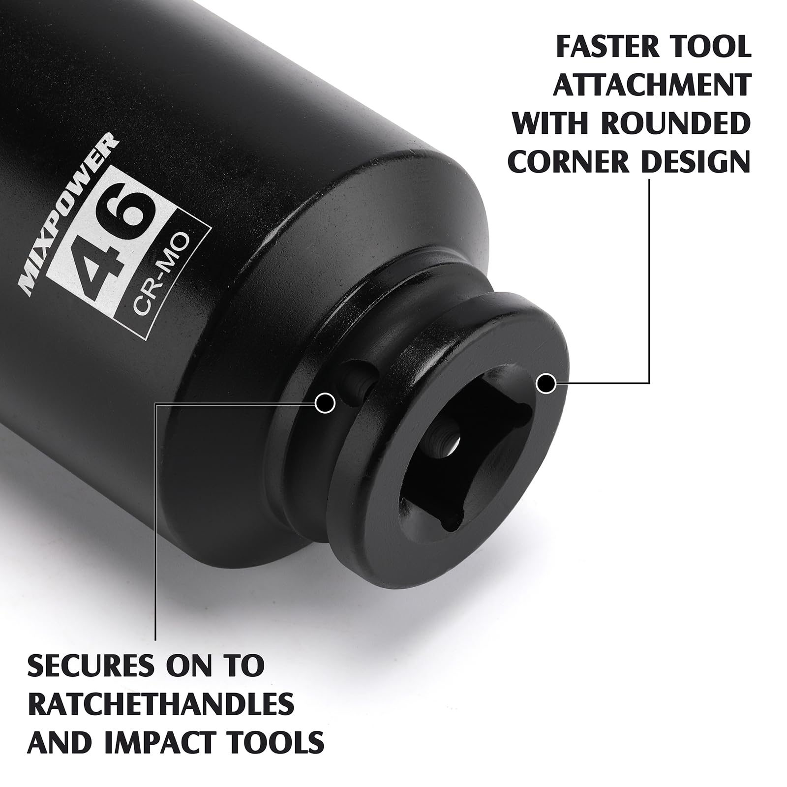MIXPOWER 3/4" Drive Deep Impact Socket, 46mm, CR-MO, Metric, 6 Point, Axle Nut Impact Grade Socket for Easy Removal - Image 4
