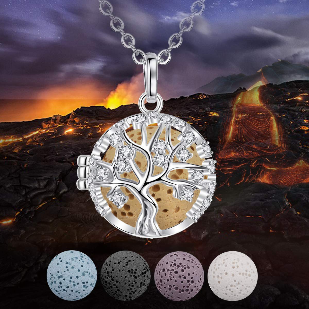 EUDORA Harmony Ball Collana Aromaterapia Ciondolo con Oli Essenziali per Donna, Collana con Diffusore Regalo di Gioielli per Ragazze con 7 Pezzi di Pietra Lavica, 24 Pollici