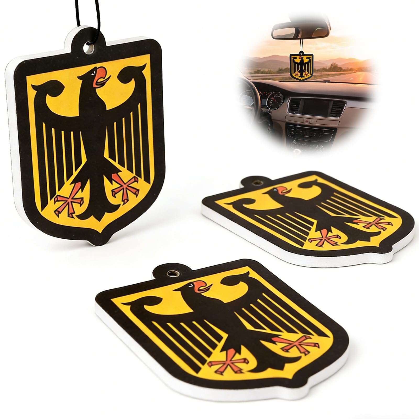mawmuaw Duftbäume Auto 3 Stück Auto Duftanhänger mit Deutschland Bundesadler Flagge Design - Sandelholzduft Wassermelonenduft Pfirsichduft für Rückspiegel Badezimmer Garage Autoduft Lufterfrischer