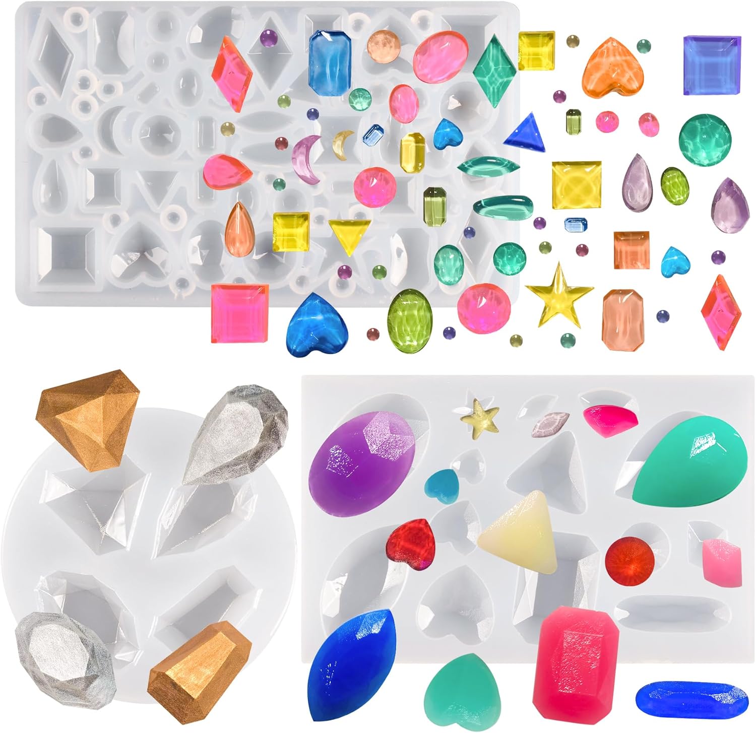 Mini Gemstone Silicone Mold for Resin Epoxy Jewelry Making, Cake Decoration, Cupcake Topper, Phone Case Decor, Polymer Clay Craft 3-Count