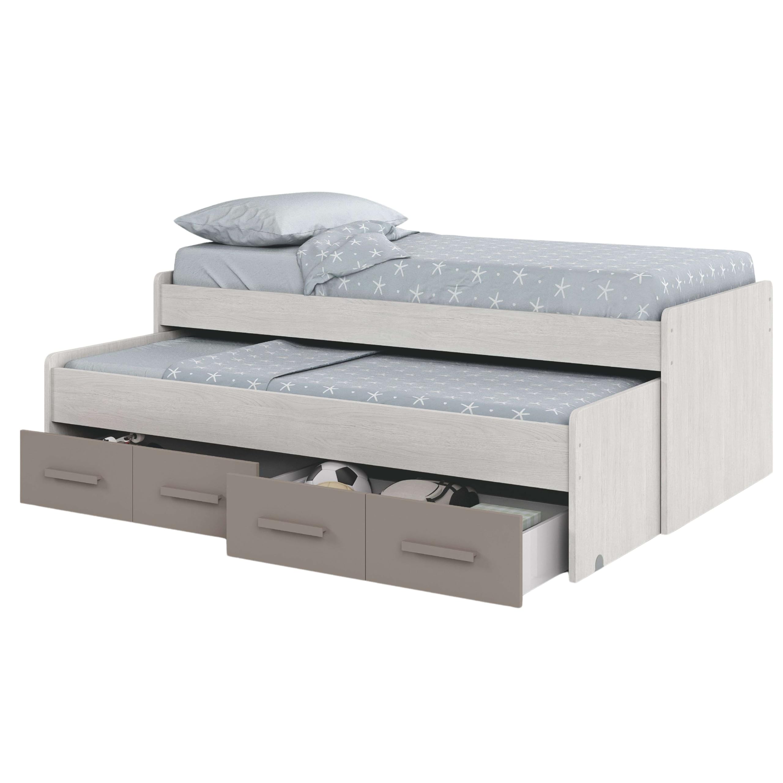 Miroytengo Cama Nido Doble Juvenil Cama con Cajones Color Blanco Alpes y Marrón Basalto Melamina 190x90 cm