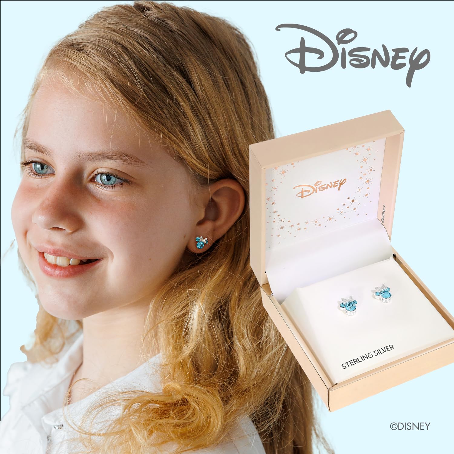 Orecchini Minnie Mouse a Bottone con Pietra Portafortuna Disney da Donna in Argento, Gioielli Disney, Impreziosito da Zirconia