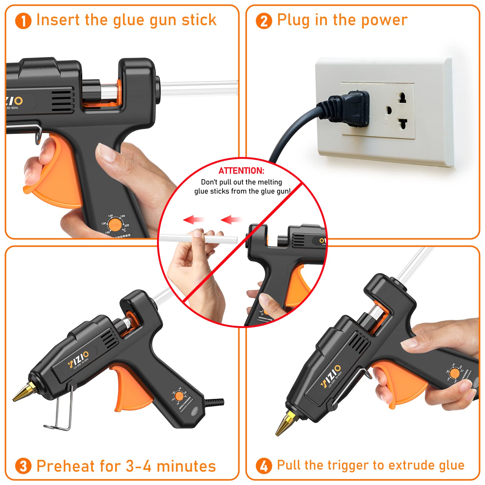 IZIO Set completo di pistola per colla a caldo e bastoncini, temperatura regolabile da 100 a 220 W, preriscaldamento rapido, colla industriale resistente, 30 bastoncini di colla a caldo per