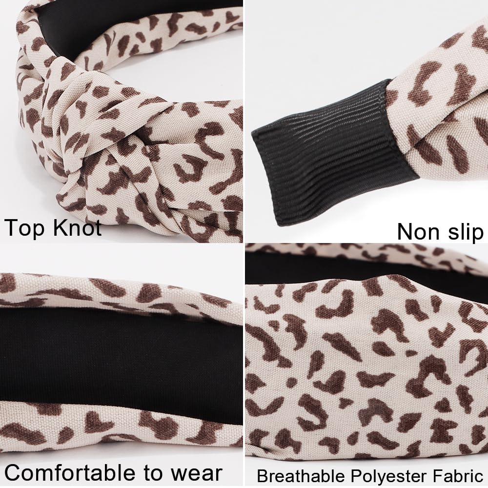 Paquete de 5 diademas anudadas para mujer, diademas gruesas de moda con nudo superior, antideslizantes, lindos accesorios para el cabello, multiestilo, paquete de diademas para mujer (neutro) 4