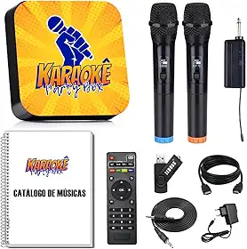 Karaoke Party Box Profissional +2 Microfones Sem Fio +de 2000 Músicas +Catalogo Encadernado (Com Pontuação) (Não Precisa de Internet) ORIGINAL