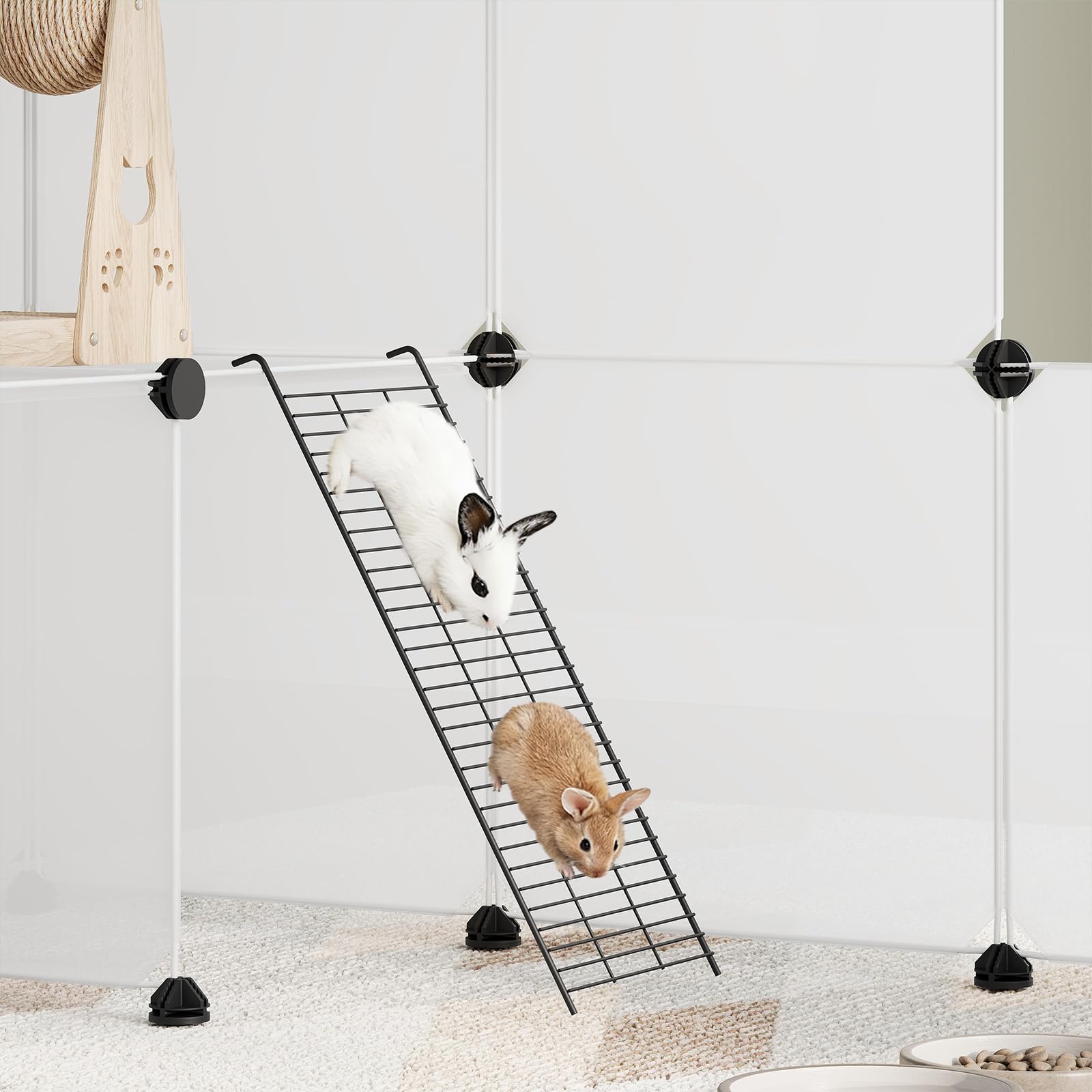 EUGAD Enclos Lapin, Parc pour Cochon d'Inde, Enclos pour Petits Animaux Hamsters Lapins Cochons, Parc Cochon d'Inde Modulable DIY 45 Panneaux, 2 Niveaux, Blanc 181x145x72cm
