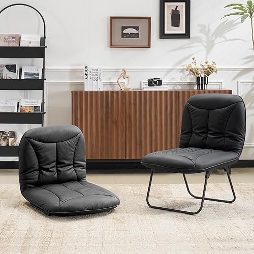 Miniatura 2 de Furniliving Silla plegable 3 en 1 para leer, descansar y jugar, silla de campamento portátil con marco de metal, cómoda silla de lectura para