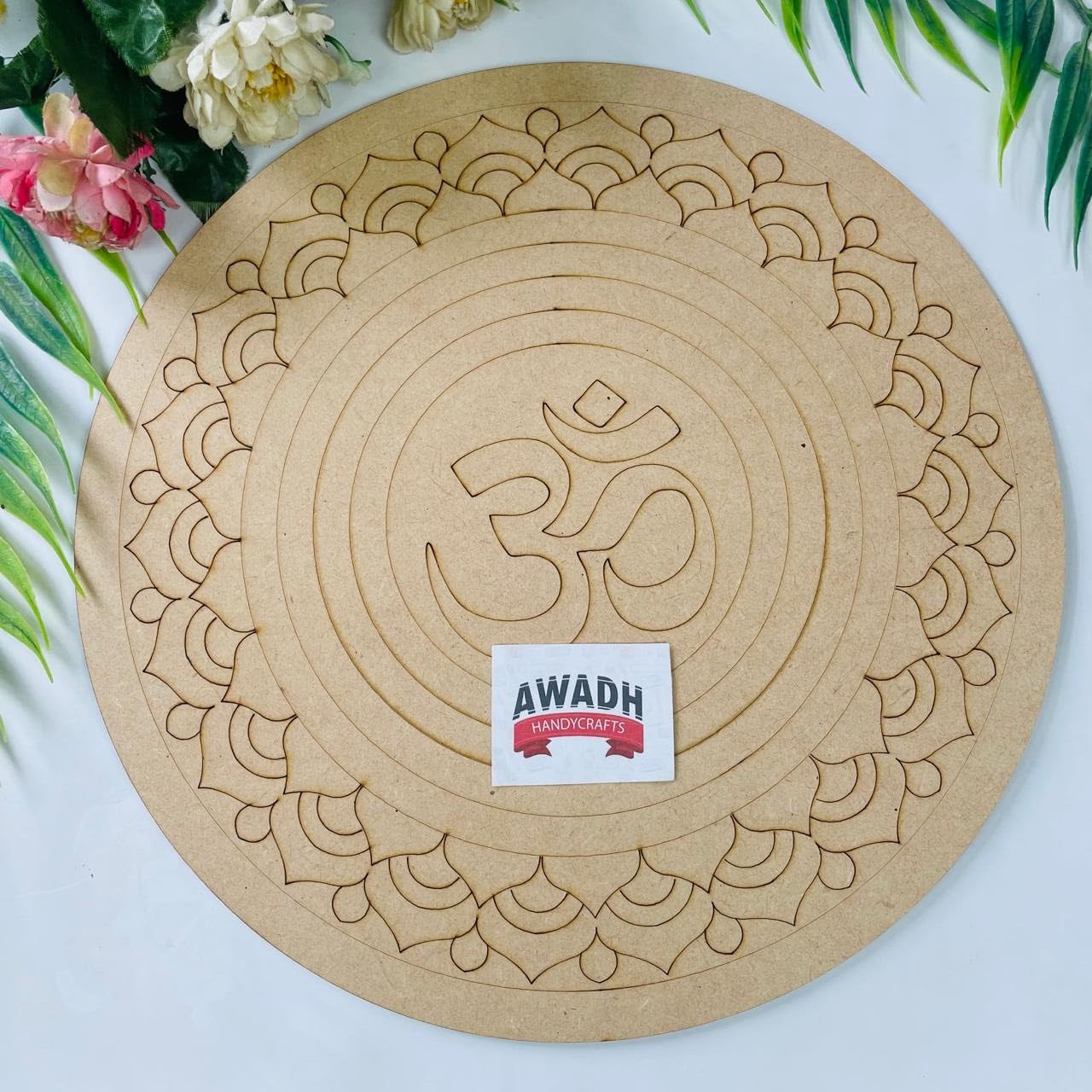 Awadh Handicrafts Pre-Marked Divine Spiritual MDF Cutout for Painting – 12 Inch Round Mandala Art Base | DIY Acrylic, Resin, Dot Mandala Craft Board | Wall Decor Canvas for Home & Gifting (OM)-image-48