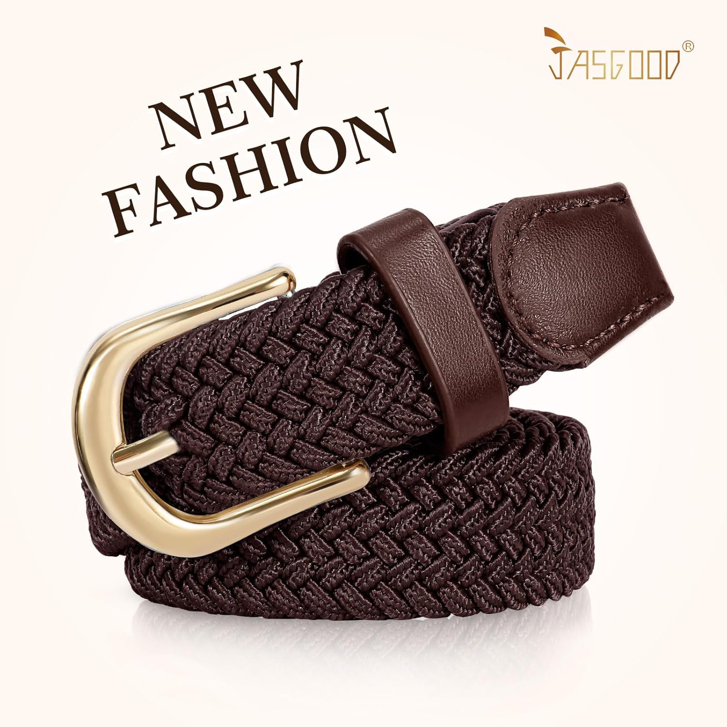 JASGOOD 2 Pack Braided Belts for Women, 1'' Narrow Width Elastic Woven Stretch Fabric Cloth Belts with Gold Buckle - Image 4