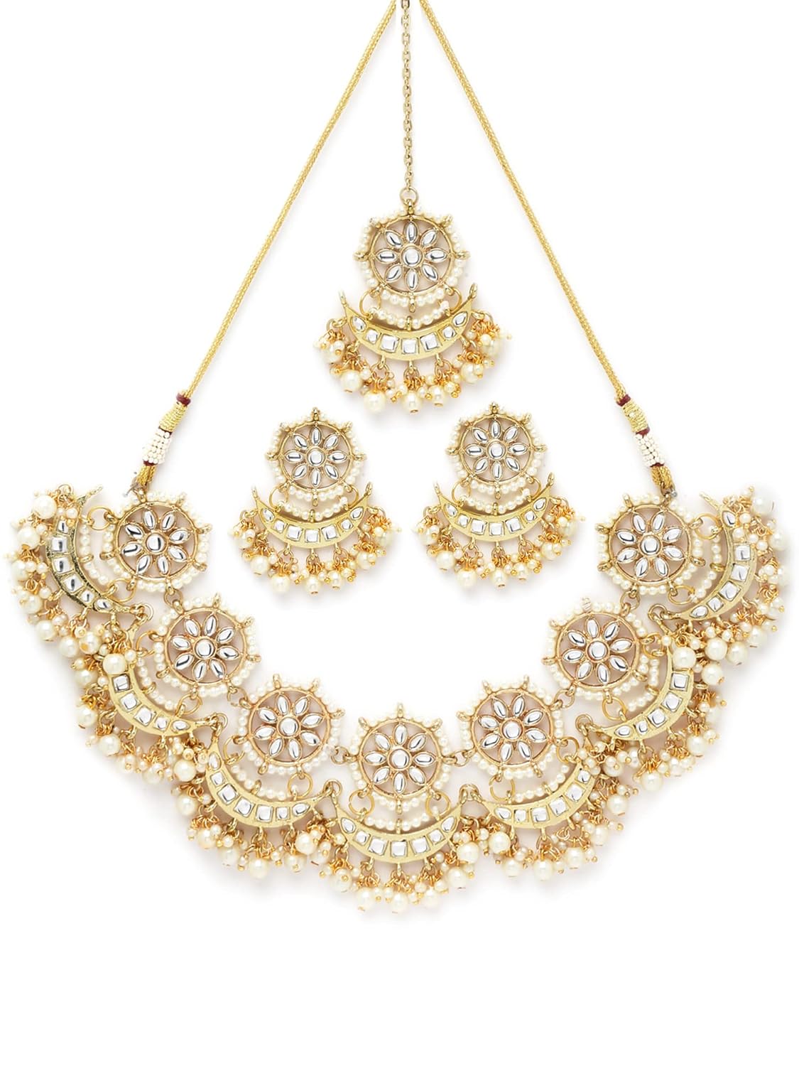 Karatcart Gold Plated white Plearl Chand Shape Kundan Necklace Set for Women Karatcart Gold Plated white Plearl Chand Shape Kundan Necklace Set for Women
