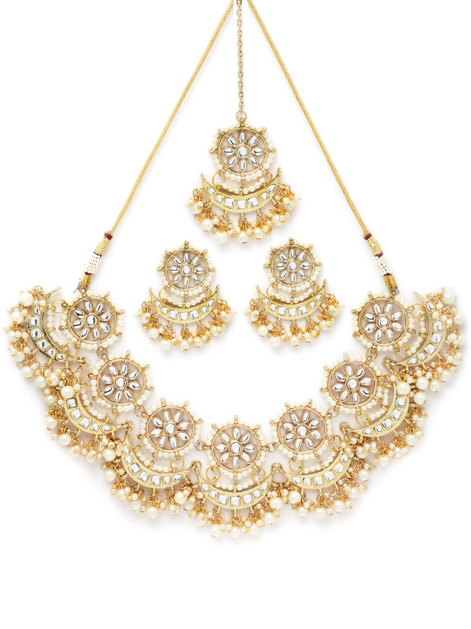 Karatcart Gold Plated white Plearl Chand Shape Kundan Necklace Set for Women (B0B3S7DXJK) Amazon Price History, Amazon Price Tracker