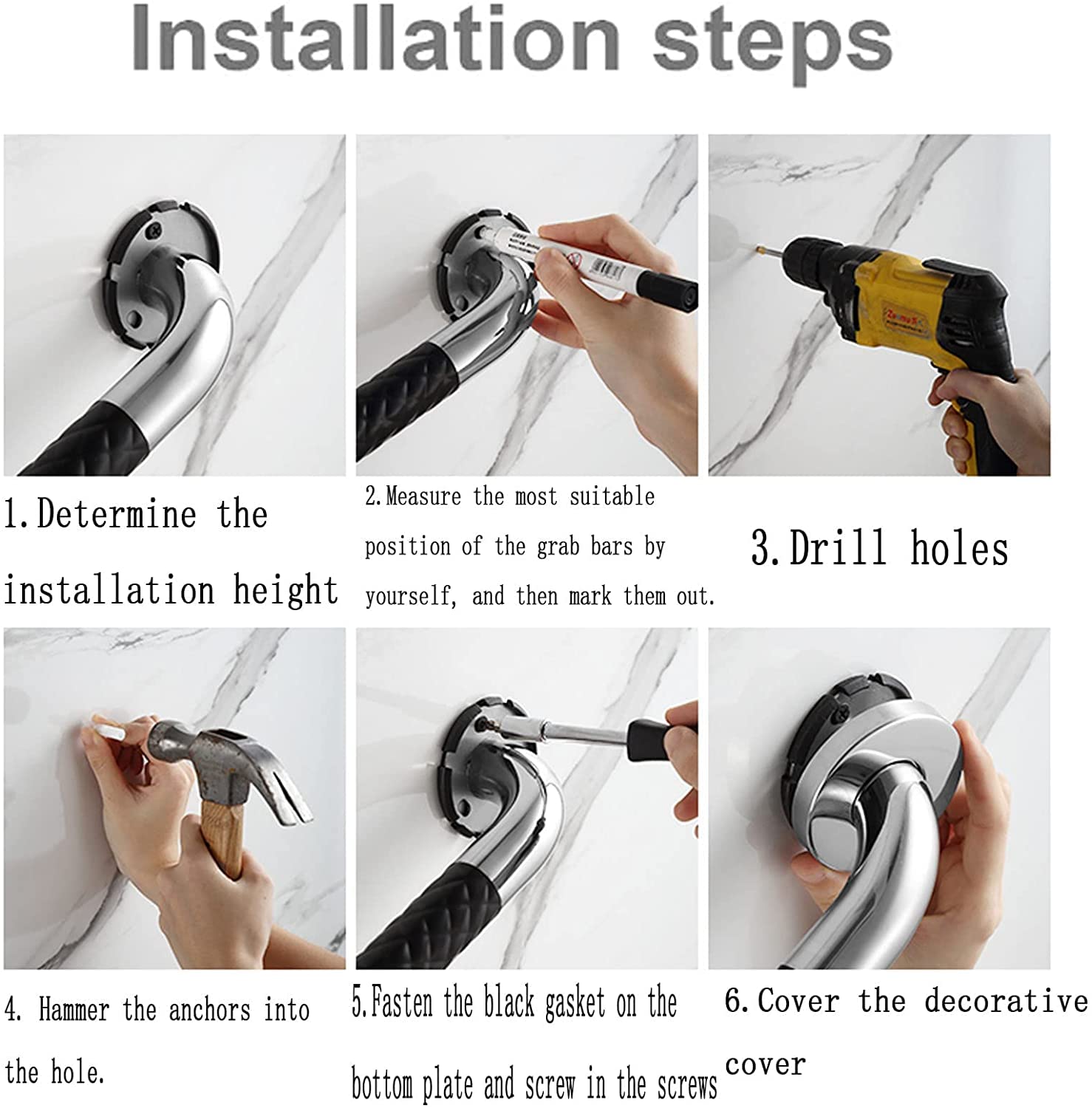 Barra de Agarre para Baño,Mango de Ducha de Seguridad para Baño con Agarres Antideslizantes,Toallero,Asidero de Baño de Acero Inoxidable,Mango de Soporte de Seguridad Auxiliar,para Baño, Inodoro, Co