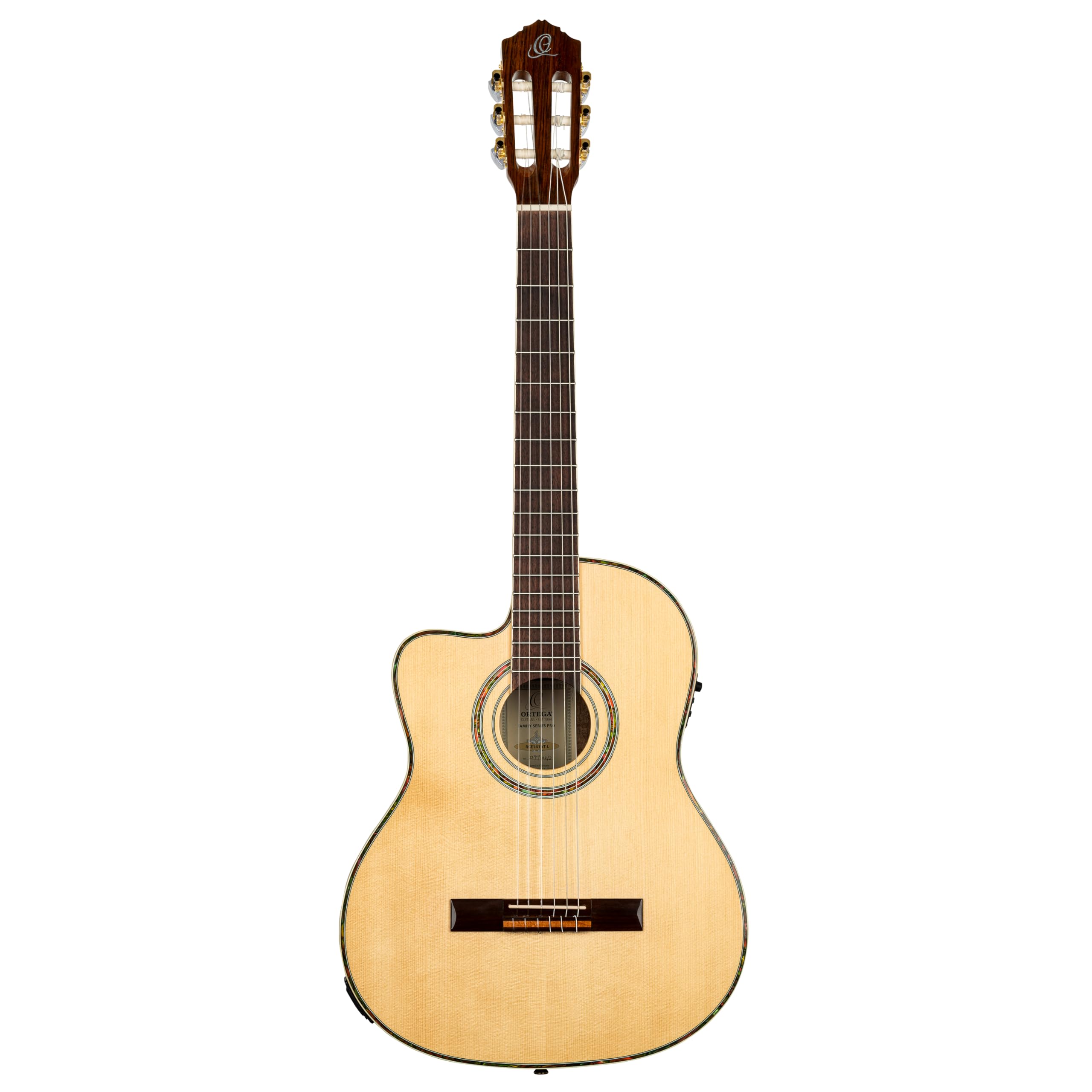 Ortega Guitars Family Series Pro - Guitarra de concierto para zurdos (electroacústica, abeto y caoba, incluye funda (RCE141NT-L)