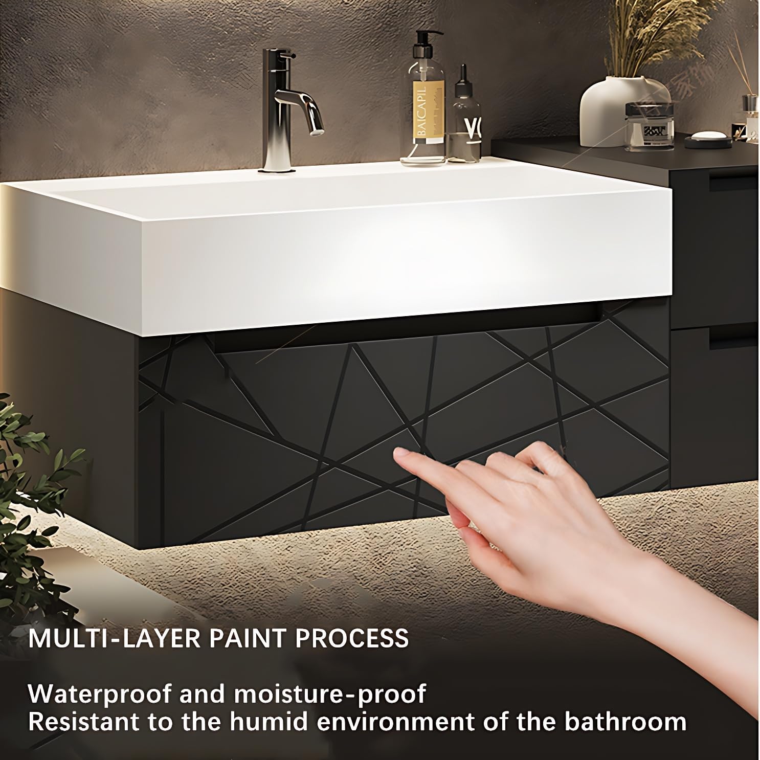 Double Bathroom Vanity with Sinks - Stylish Floating Bathroom Vanity Set - Includes LED Smart Defogging Mirror & Faucet - Multi-Layer Solid Wood Material (Gray, 64 in)