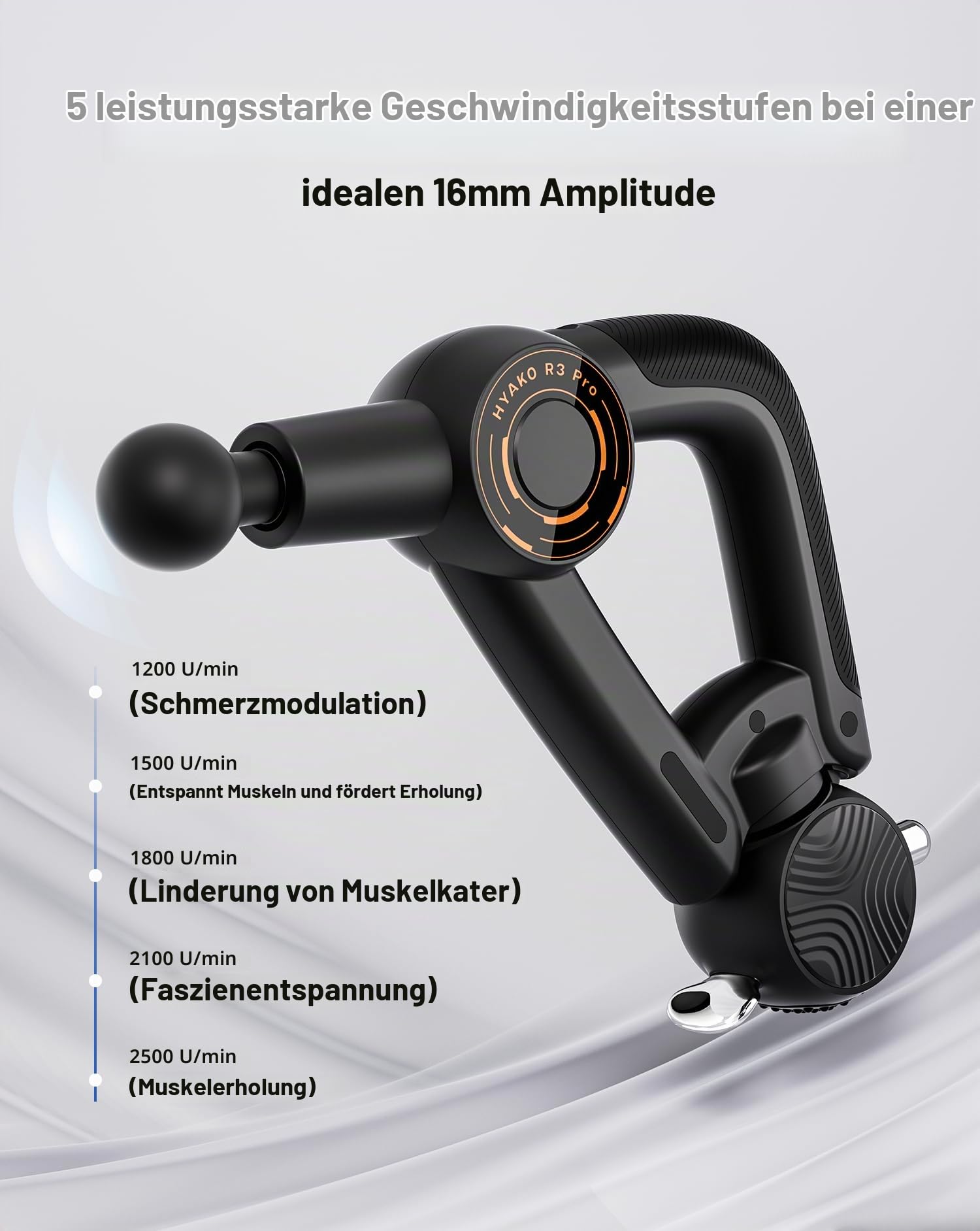 HYAKO R3 Pro 3-in-1 Massagepistole 16 mm Amplitude + Hochfrequenz-Vibrationstherapie-Massagegerät – Tiefengewebe-Muskel-Massage Gun, lindert Ganzkörper-Muskel-Skelett-Schmerzen