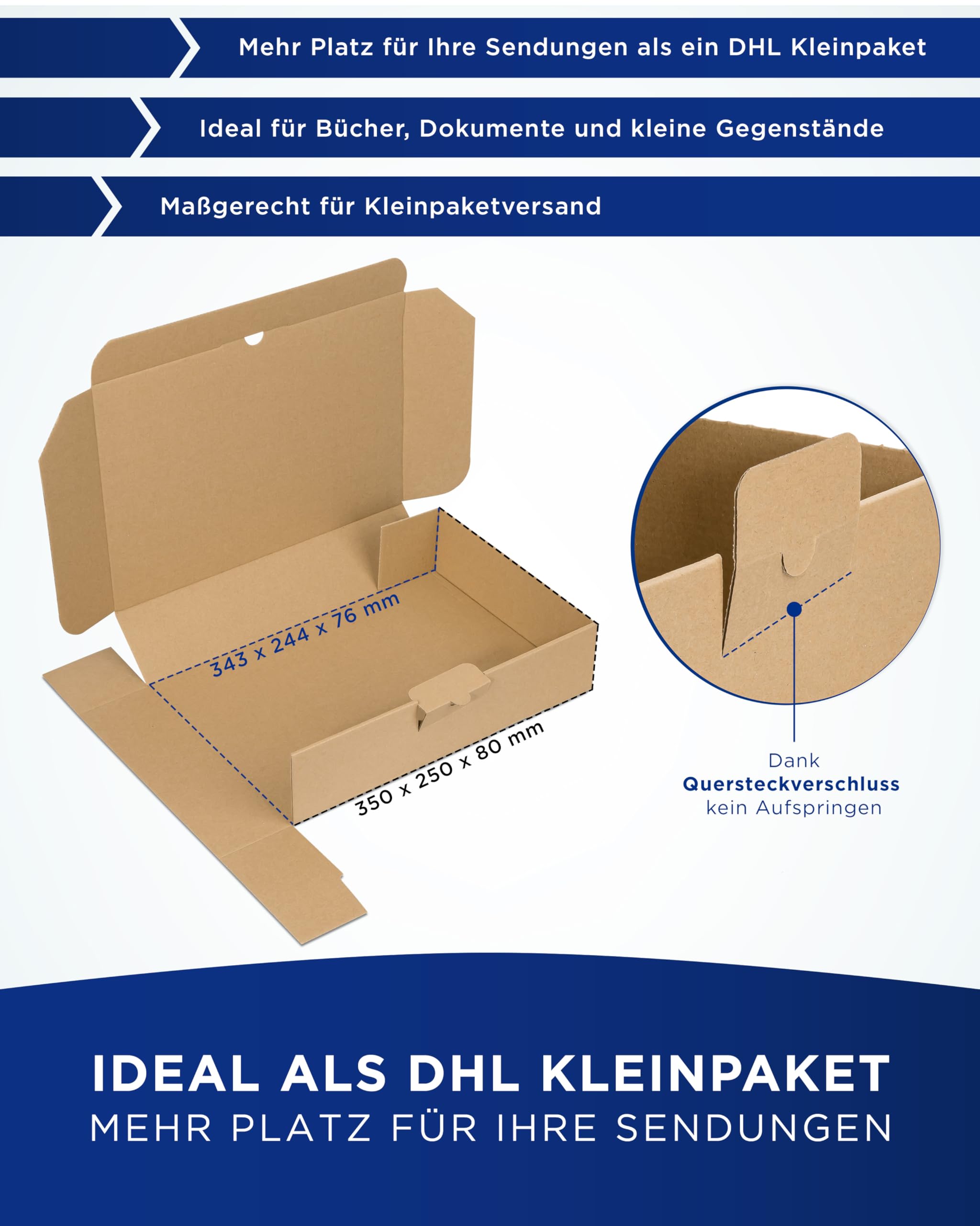 KK Verpackungen Versandkartons 350 x 250 x 80 mm für DHL Kleinpaket | 200 Stück, Faltschachteln für portooptimierte Warensendungen