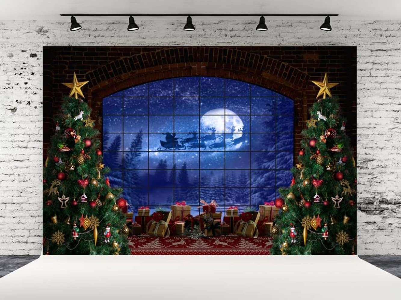 Weihnachts-Fenster Hintergrund 3x2,4m – Winter, Schnee, Tannenbaum Für Foto-Shootings, Party-Deko
