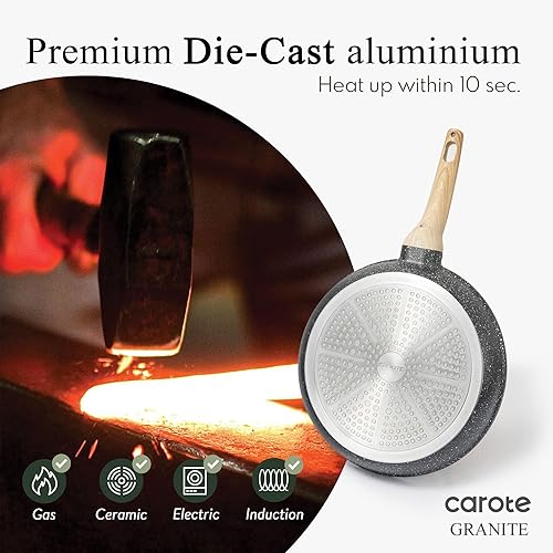 Miniatura 7 de CAROTE Non Stick Frying Pan Skillet, Omelet Pan, Healthy Non Toxic Granite Chef Pan, Induction Compatible Egg Frying Pan with Heat-Resistant Handle,
