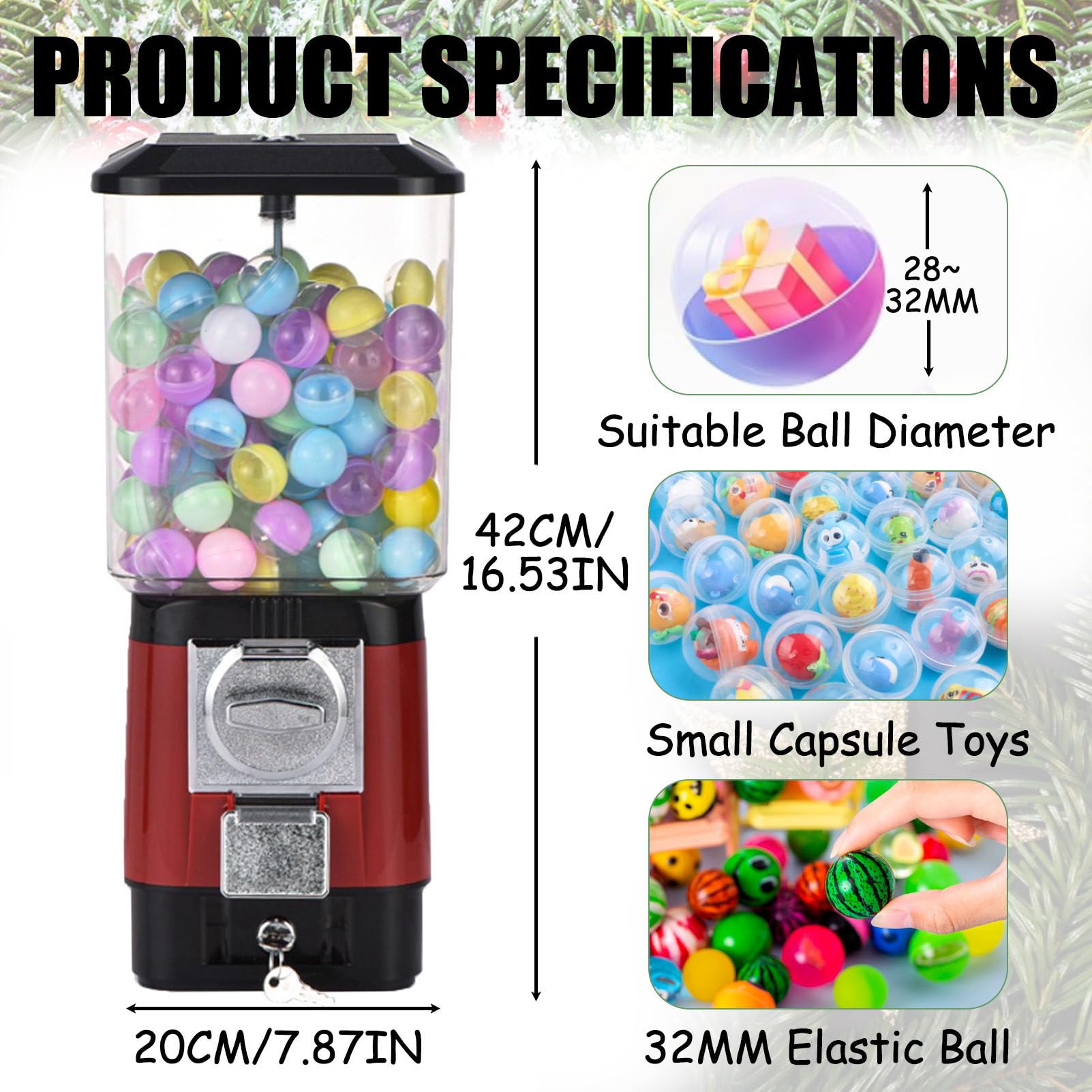 Distributore Automatico di Capsule, 100 Capsule Vuote da 3,2cm, Distributori Automatici di Caramelle con Cassetti, Senza Monete, per Banconi di Negozi al Dettaglio Red