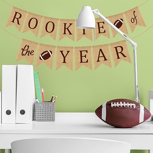 Miniatura 7 de Doumeny Cartel de arpillera de novato del año, guirnalda rústica de fútbol novato, guirnalda deportiva de fútbol americano, pancarta de fiesta