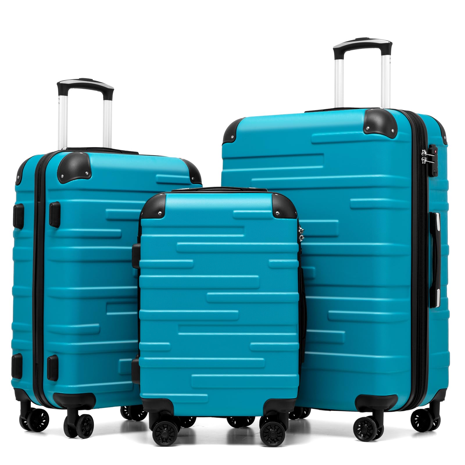 Hard Shell Suitcase with TSA Lock and 4 Spinner Wheels Lightweight Durable (Turquoise Green, 3 Pcs Set)