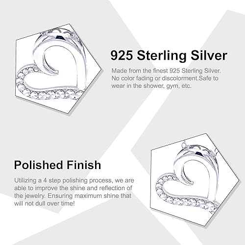 Miniatura 2 de Charm America - Silver Heart Pendant Necklace- 925 Sterling Silver- Silver Adjustable Necklace 16"-18" (Style 1)