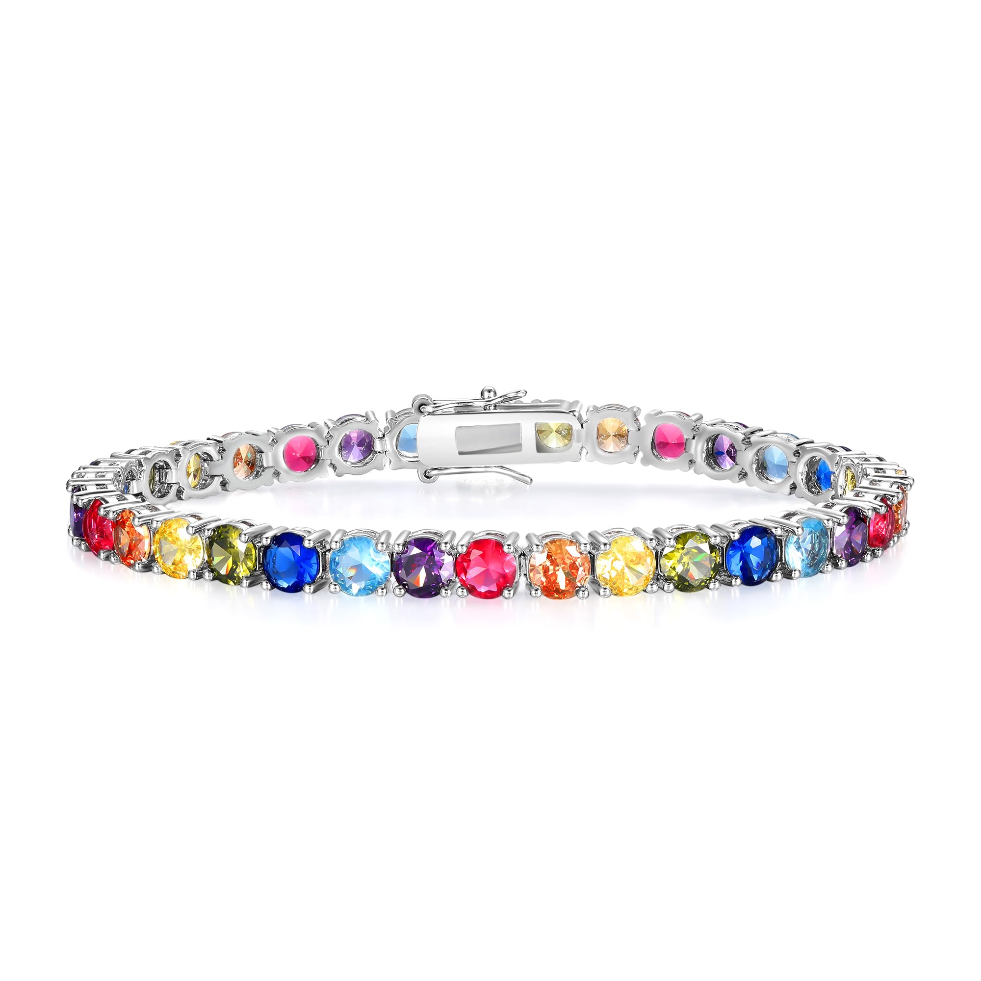 Gemsme 5.0mm Colored Cubic Zirconia Tennis Bracelet for Women, 5mm 18K White/Yellow Gold Plated Cubic Zirconia Rainbow Tennis Link Bracelet