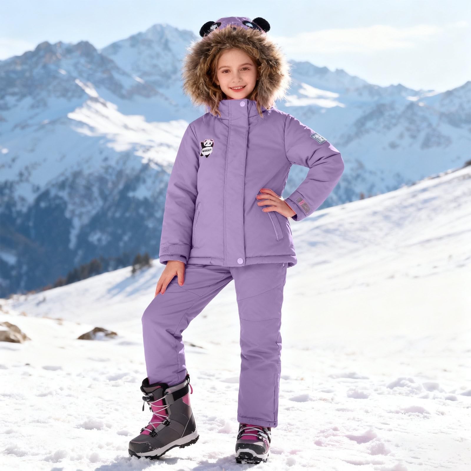 Trajes de esquí para niños y niñas, 2 piezas, chaqueta acolchada con capucha y rayas reflectantes + pantalones de nieve, conjunto de traje de invierno resistente al viento, cálido y térmico