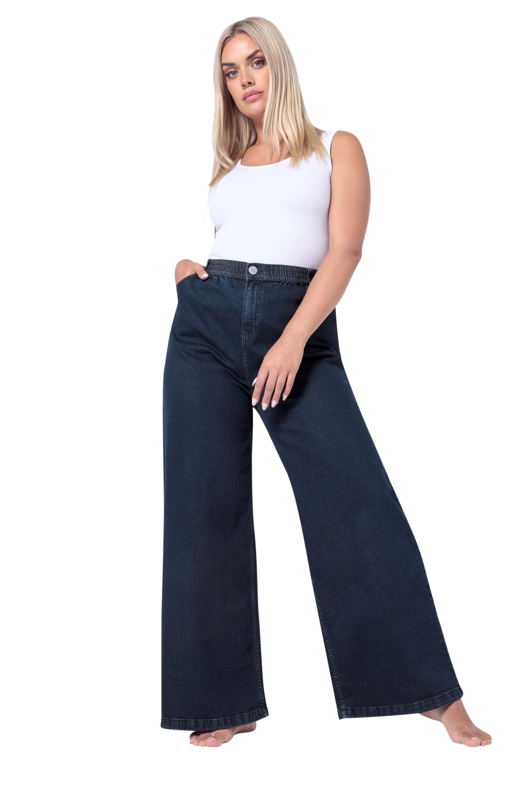 Yours Women's Wide Leg Slouchy Jeans in Indigo | Size: 22R