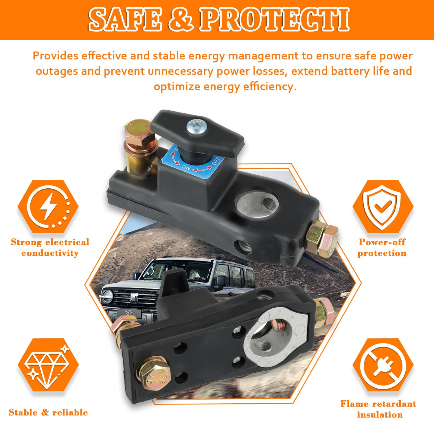 Interruttore principale della batteria dell'auto, 12V 24V Interruttore di isolamento universale per spegnimento della batteria per auto, moto, barca
