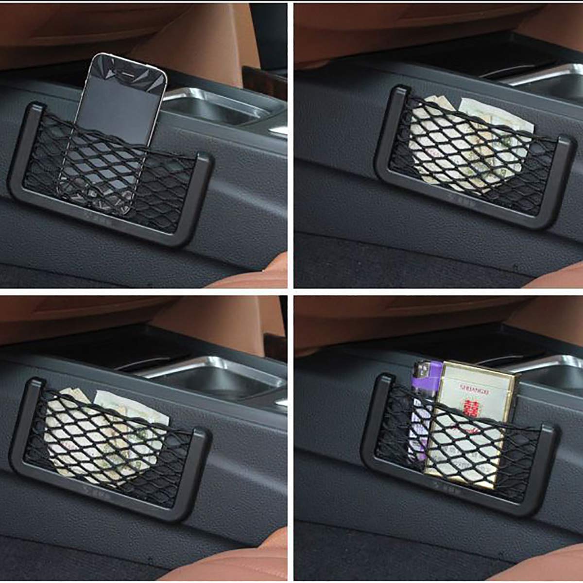 Bolsa de Malla para el Maletero del Coche Elástica Organizador 2 Unidades Bolsillo de Red de Almacenamiento 15 x 8 cm para Teléfonos Cargar, Haz tu Coche Más Ordenado.