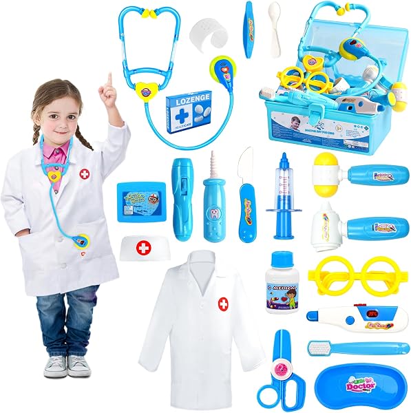 Close-up of the Fajiabao Doctor Kit's stethoscope, highlighting its interactive light-up feature.