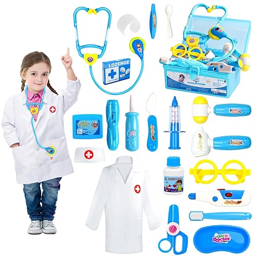 Fajiabao Doctor Kit for Toddlers 3-5 Dress Up Toys for 2 3 4 5 Year Old Girls Pretend Play Kids Doctor Set with Doctor Costume Toy Stethoscope for 2 3 4 5 6 Year Old Girls Boys Birthday Gifts