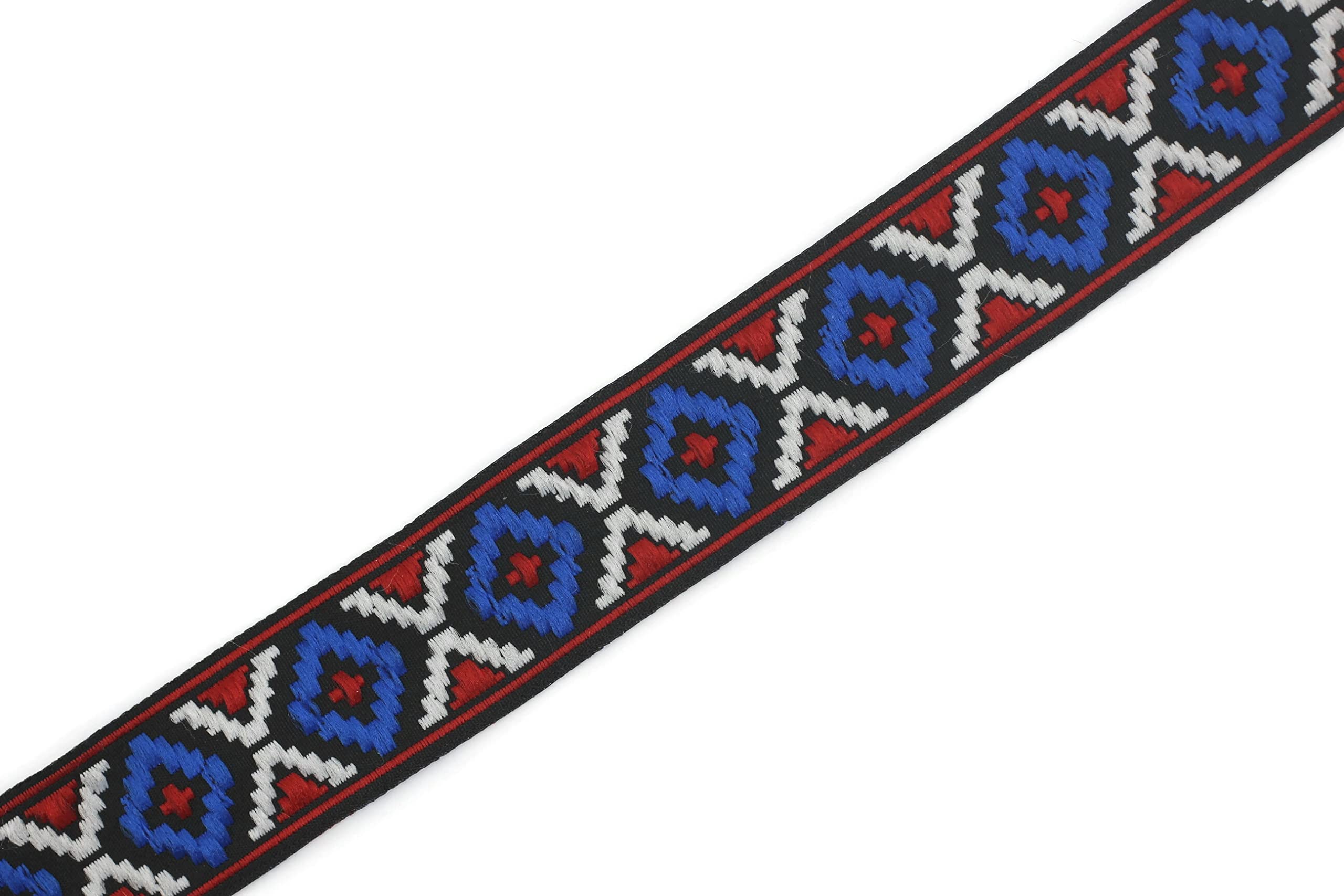Ruban Jacquard étoile Nomade 10 M X 25 Mm - Rouge Et Bleu Marine, Pour Couture, Décoration, Loisirs Créatifs - 7