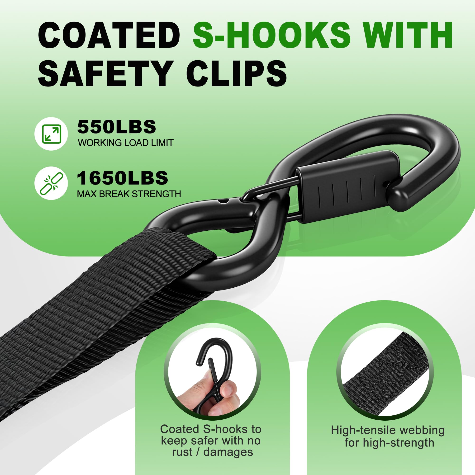 Retractable Ratchet Straps (4-Pack) - 1 Inch x 10 Feet (1,650lb Break Strength) - Auto Self Retracting Tie Down Straps for Truck, Cargo Trailer, Motorcycle, ATV, UTV - Black - 4