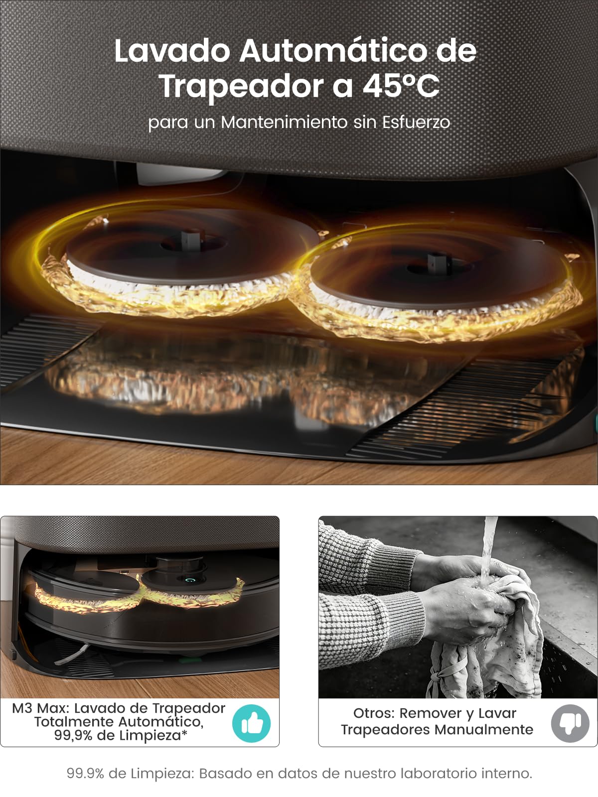 Lefant M3 MAX Robot Aspirador y Fregasuelos con Base de Autovaciado, Todo en Uno 20 000 Pa, Autonomía 210 min, Autovaciado 3,2 L, Autolavado/Secado Mopa, Navegación dToF, 5G WiFi/Alexa/App, Negro