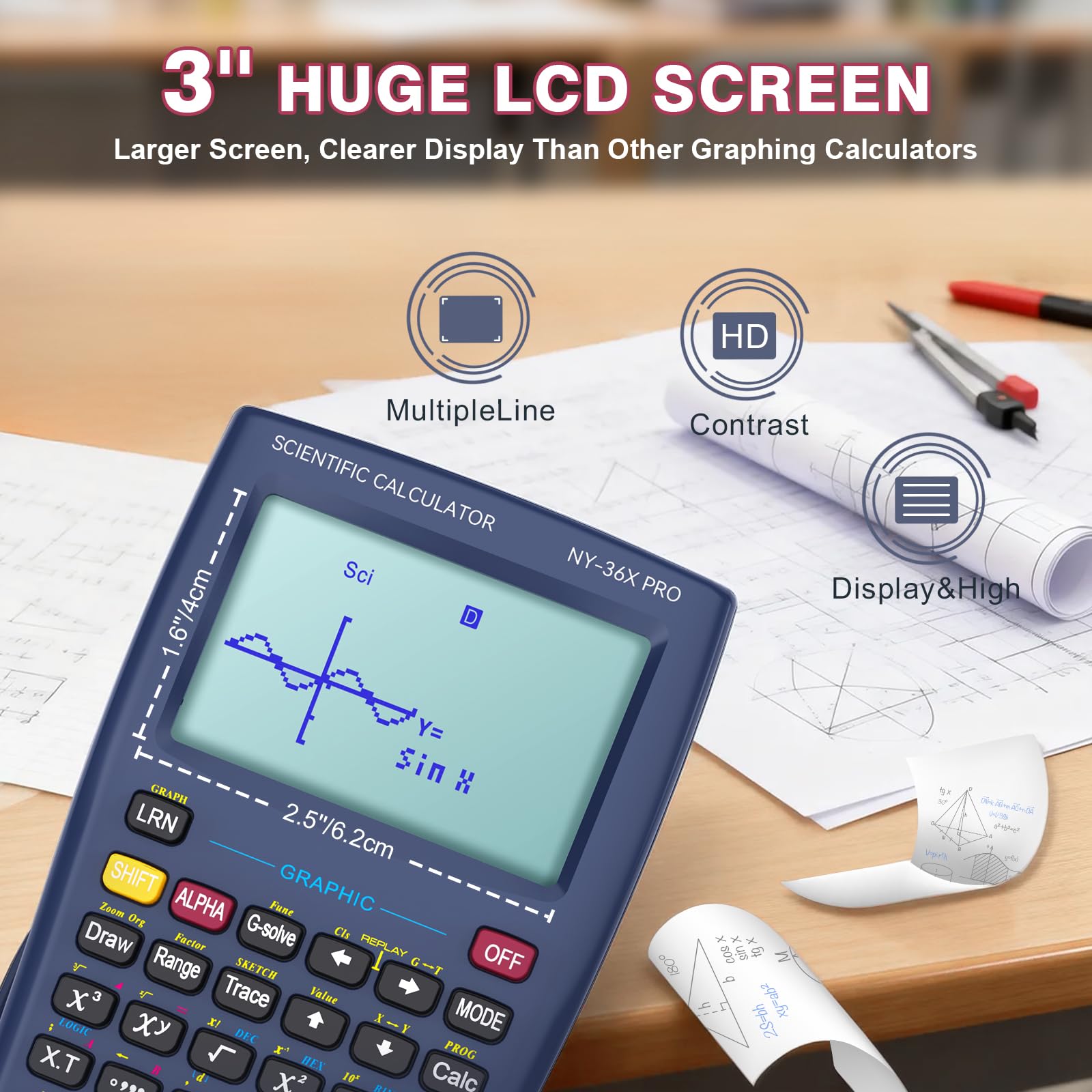 Calcolatrici scientifiche grafiche GUYUCOM 36X Pro Calcolatrici da ufficio per scuola superiore con 360 funzioni Calcolatrice finanziaria Desktop Multi-Line 13 cifre Display da 3 pollici Forniture