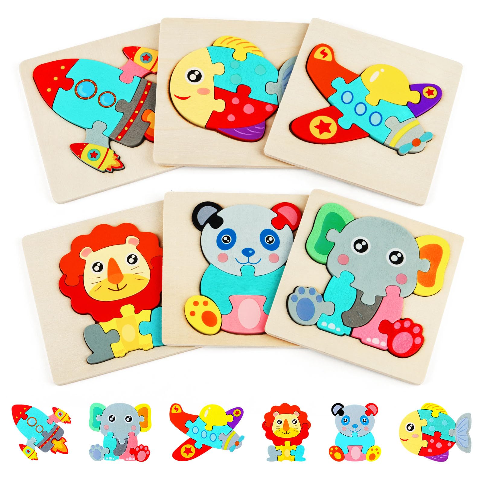 HOTUT Puzzles de Madera de Animales para Niños,6pcs Rompecabezas Puzzle Juguetes Bebes,Puzzles de Madera Juguetes Bebes, Montessori Puzzle Bebe Infantiles,para Niños
