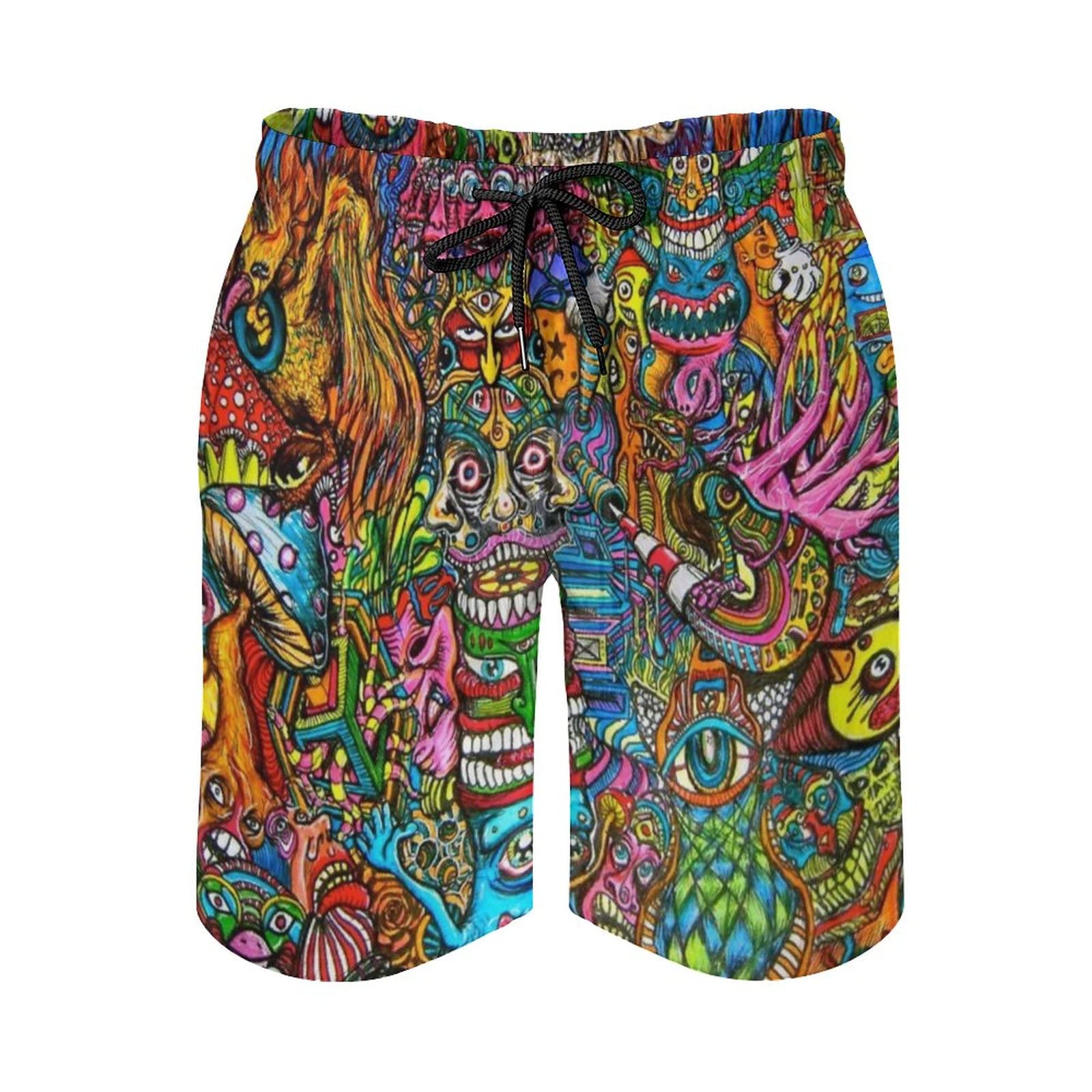 Homokoir Mens Trippy Psychedelic Swim Trunks Beach Board Shorts with Mesh Lining and Pockets, Color1, L