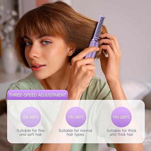 Miniatura 4 de Peine de peluquería de cerámica, mini alisador de cerámica, rizador portátil recargable, reduce el encrespamiento, peine alisador antiquemaduras