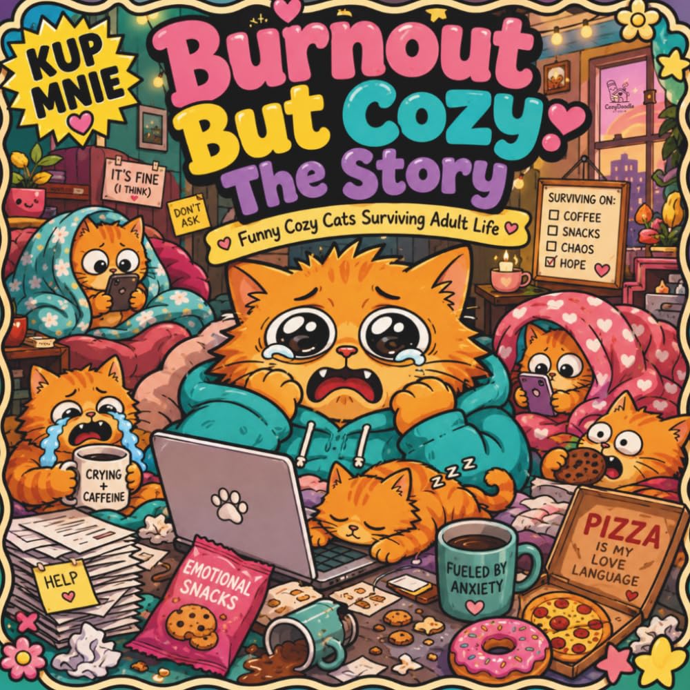 Burnout But Cozy: The Story: Funny Cozy Cats Surviving Adult Life